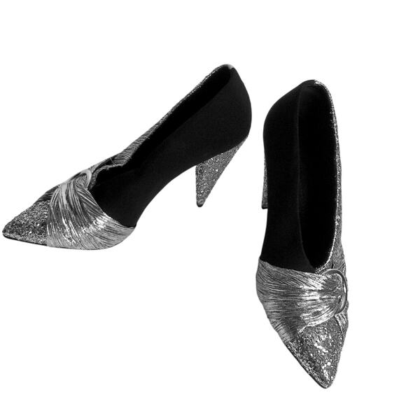 Stella Luna Shoes - Stella Luna Disco Glam Silver Pleated & Black Pumps with Glitter Heel Size 38